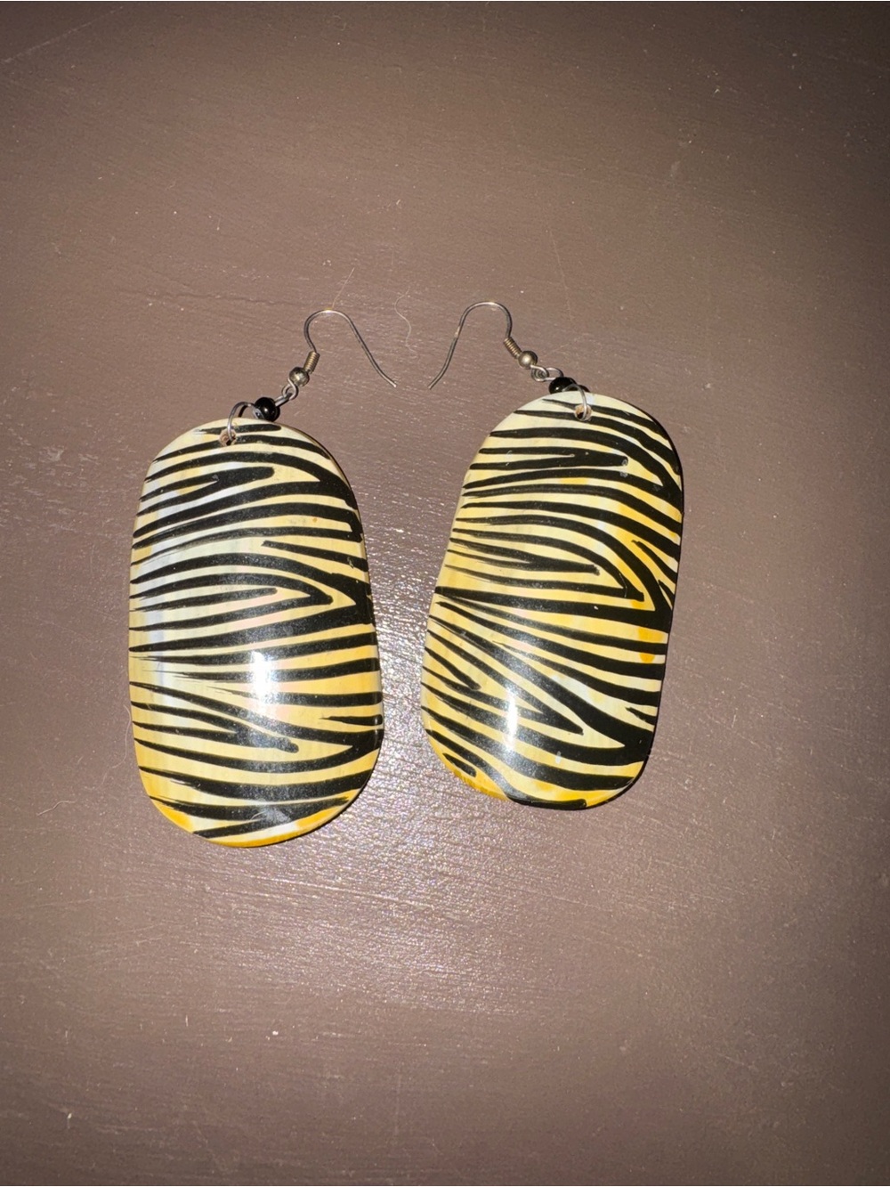 Yellow and Black Zebra Print Dangle Earrings